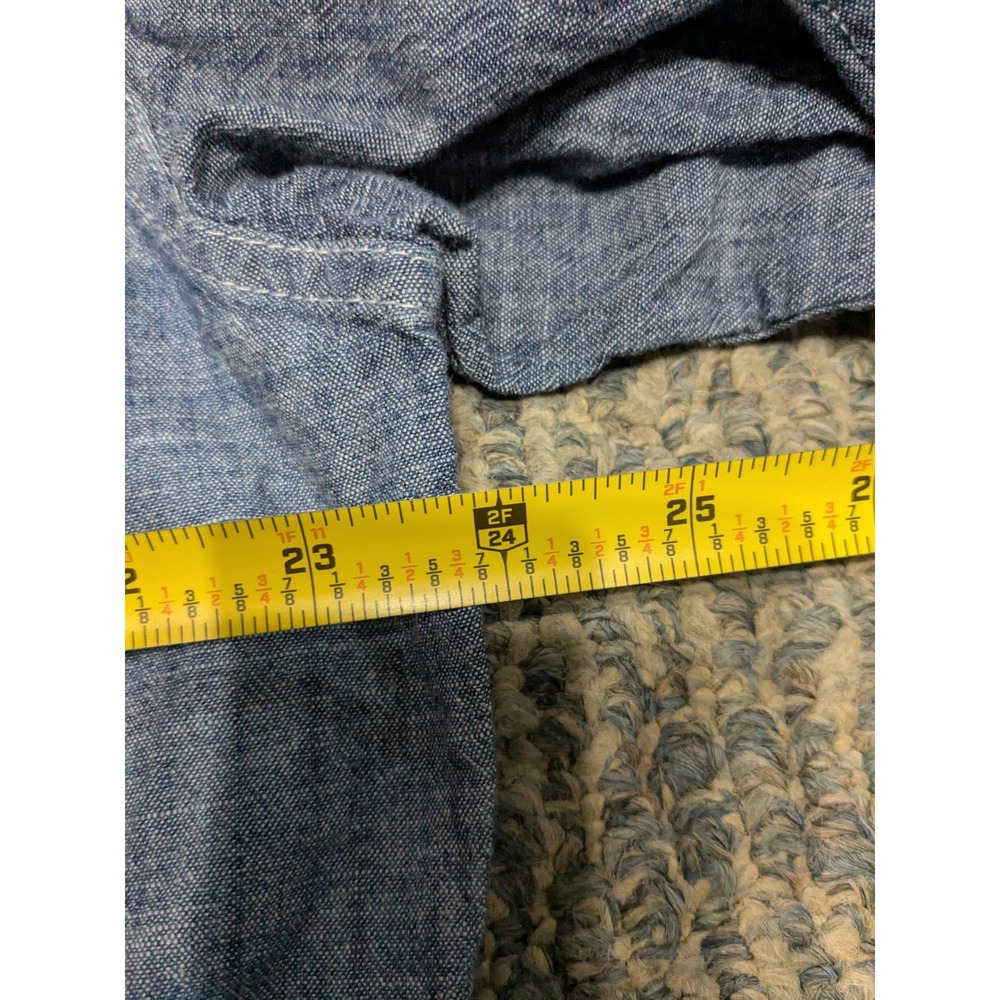 PD&C Mens Blue Chambray Western Button Down Shirt XL PW9ZAMDD Roll Tab Sleeve - Picture 7 of 7